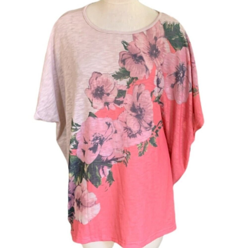 Suzanne Betro Signature Relaxed‎ Boxy Drape Dolman Sleeve Floral Knit Top M #79D